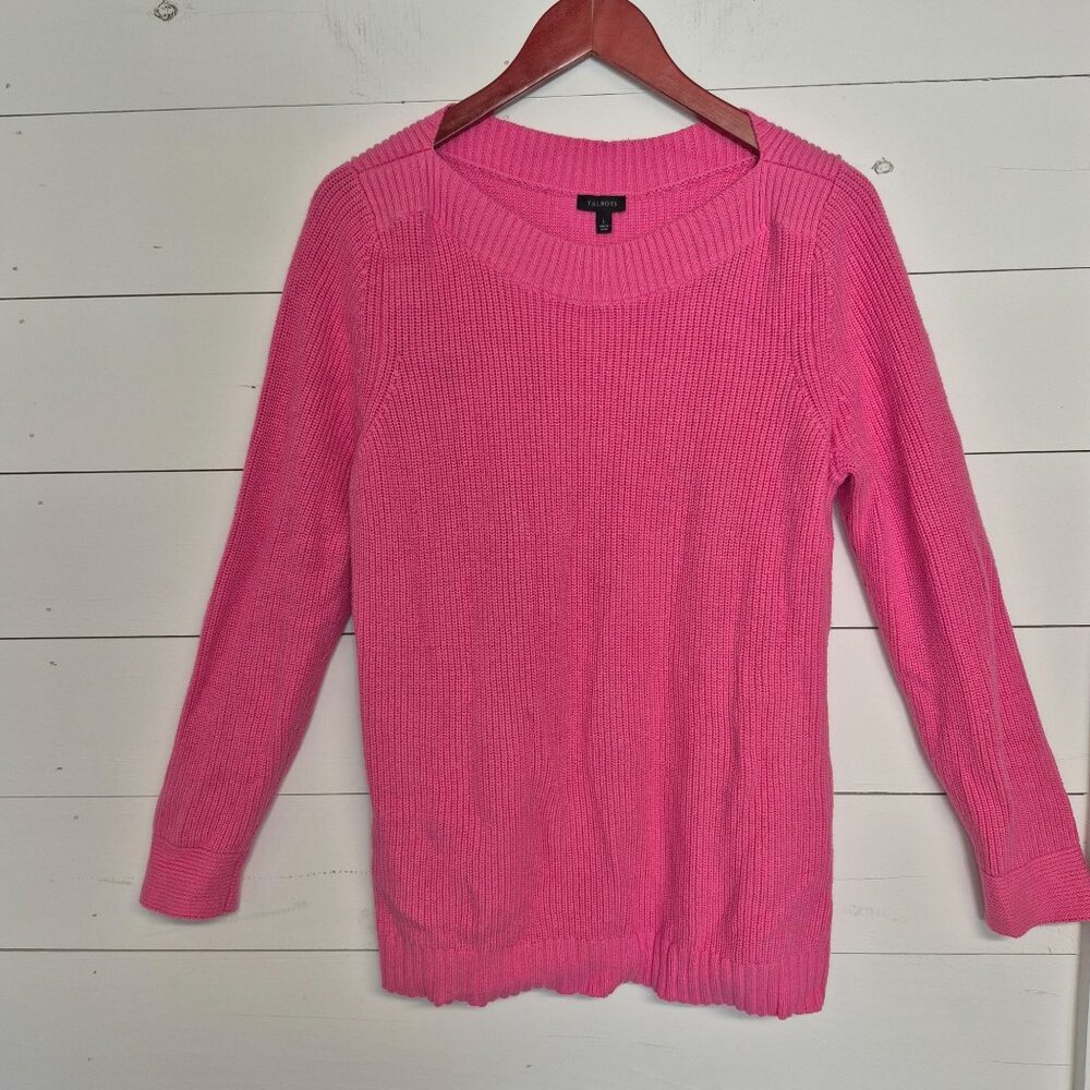 Talbots Womens Pink Knit‎ Sweater Ribbed Crewneck Long Sleeve